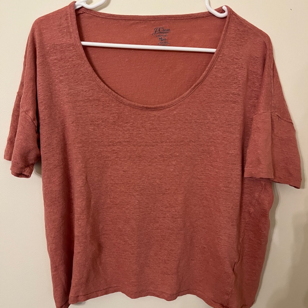 J. Crew Pinkish Orange Boxy Short Sleeve Linen Tee. Size XS